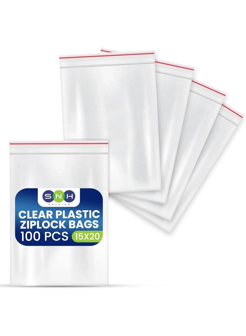 SNH Packing 100 Resealable Zip Bags - Clear Plastic Baggies15x20cm for Sandwiches, Snacks, Travel & Everyday Food Storage - Image 1